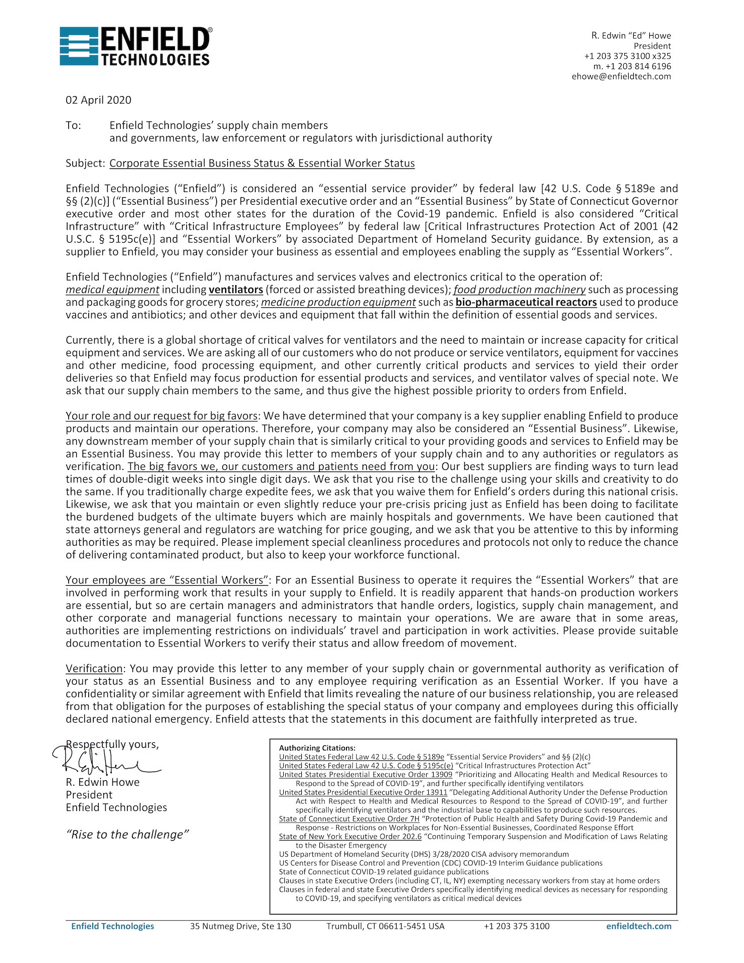 letter essential supplier