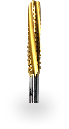 Gold-colored roughing end mill cutter with a cylindrical shank against a white background.