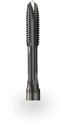 Metal spiral point machine tap for cutting internal screw threads.