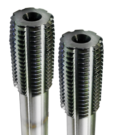 Two steel screw-cutting taps for machining internal threads.
