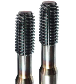 Two industrial metal thread-cutting taps, side by side, against a white background.