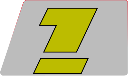 Yellow stylized letter Z against a grey trapezoidal background with a red top border.
