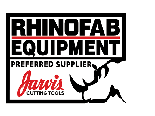 Logo for Rhinofab Equipment, a preferred supplier of Jarvis Cutting Tools, featuring a stylized rhino graphic.