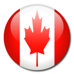 Glossy circular icon featuring the Canadian flag.